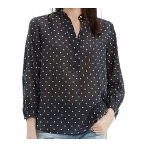 Madewell Womens Polka Dot Cotton Gauze Popover Blouse Black White B8694 Size S